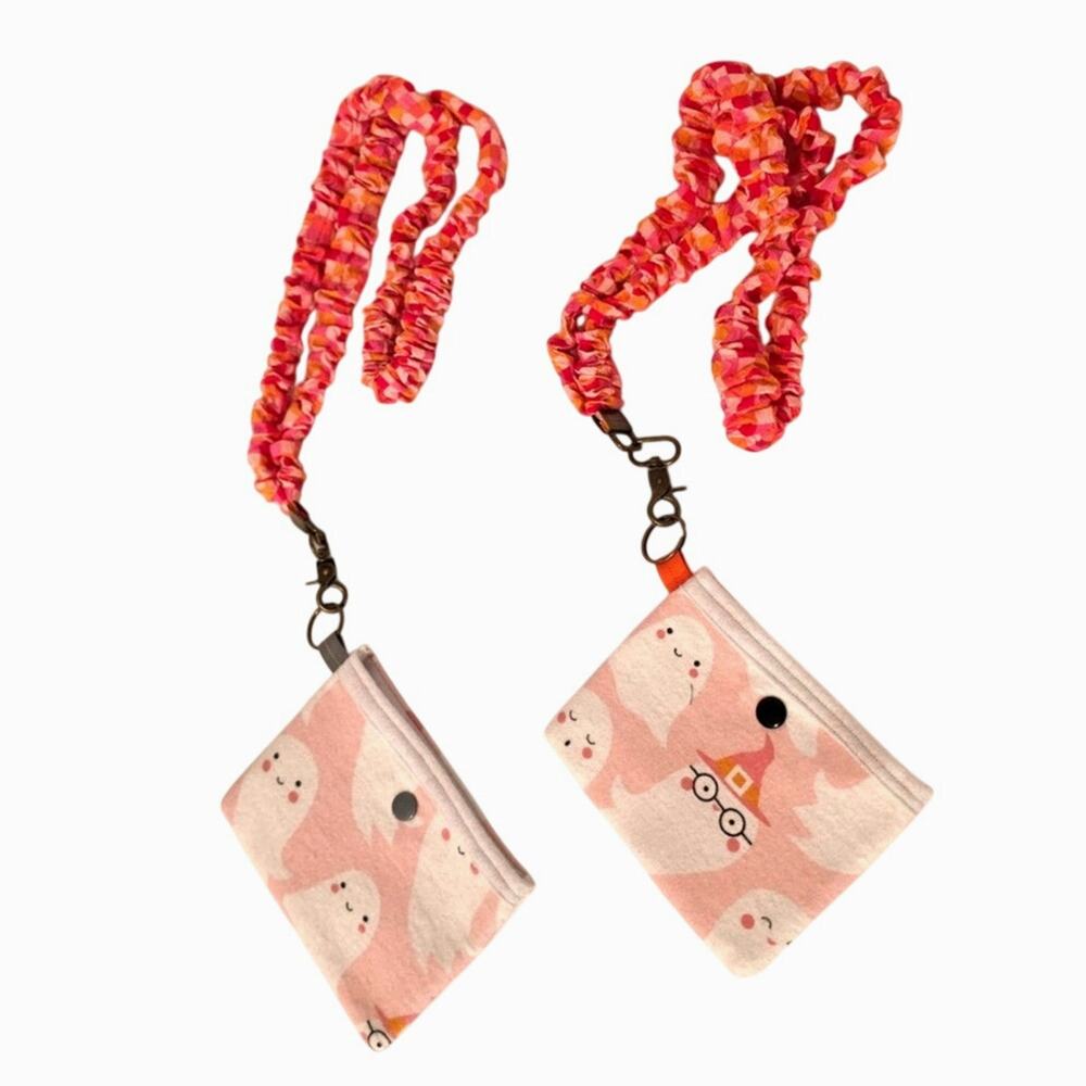 BOOtiful ! - 3-piece Scrunchie Lanyard, Snap Pouch and Headband set! Pink Ghost